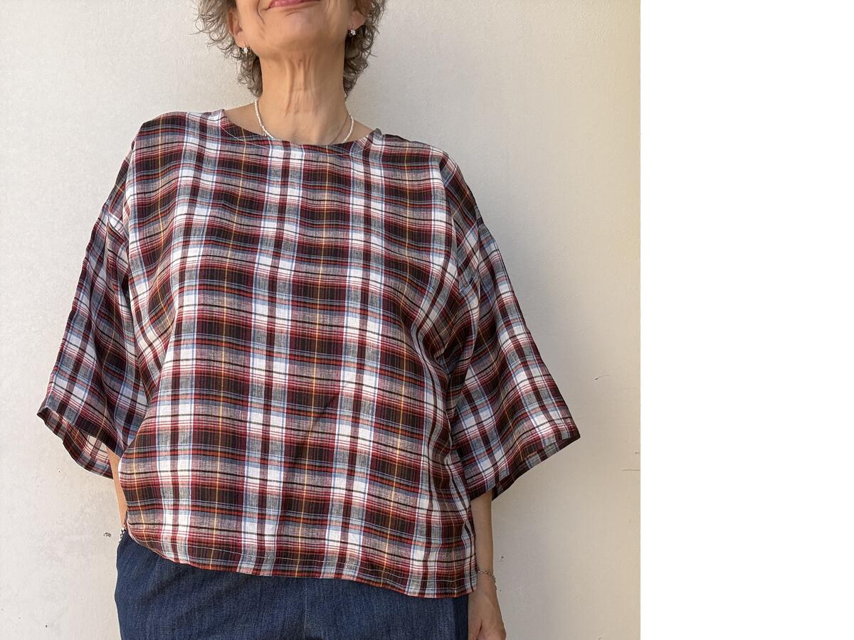 Camicia  rosso in lino quadri
