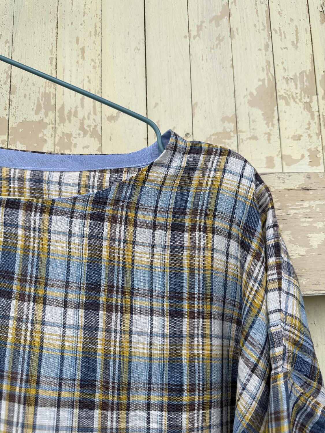Camicia quadri in lino azzurri