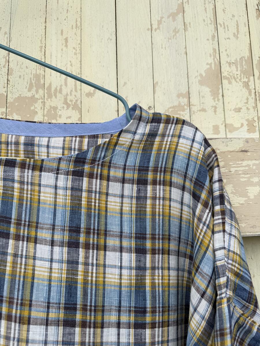 Camicia quadri in lino azzurri