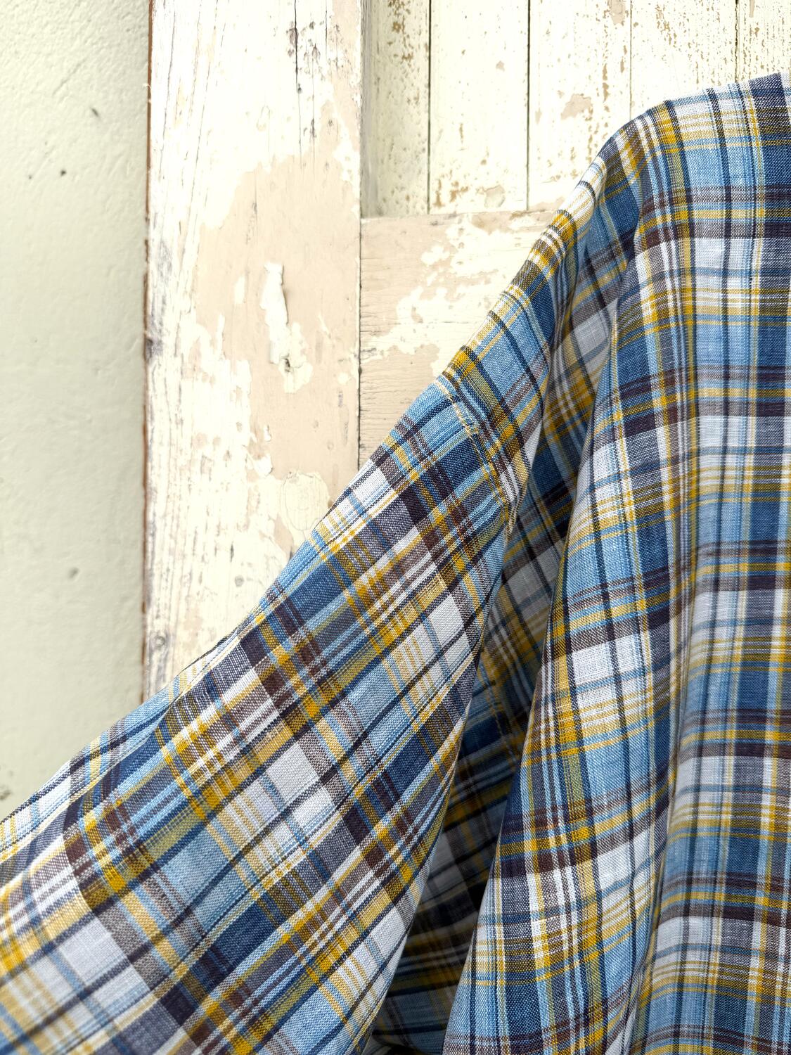 Camicia quadri in lino azzurri