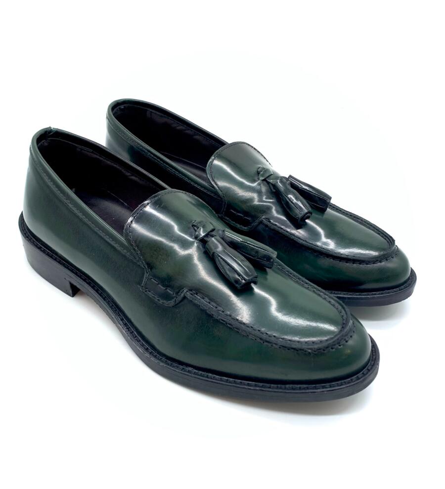 Wil Demulder London Mocassino Mangusta con nappine abrasivato verde