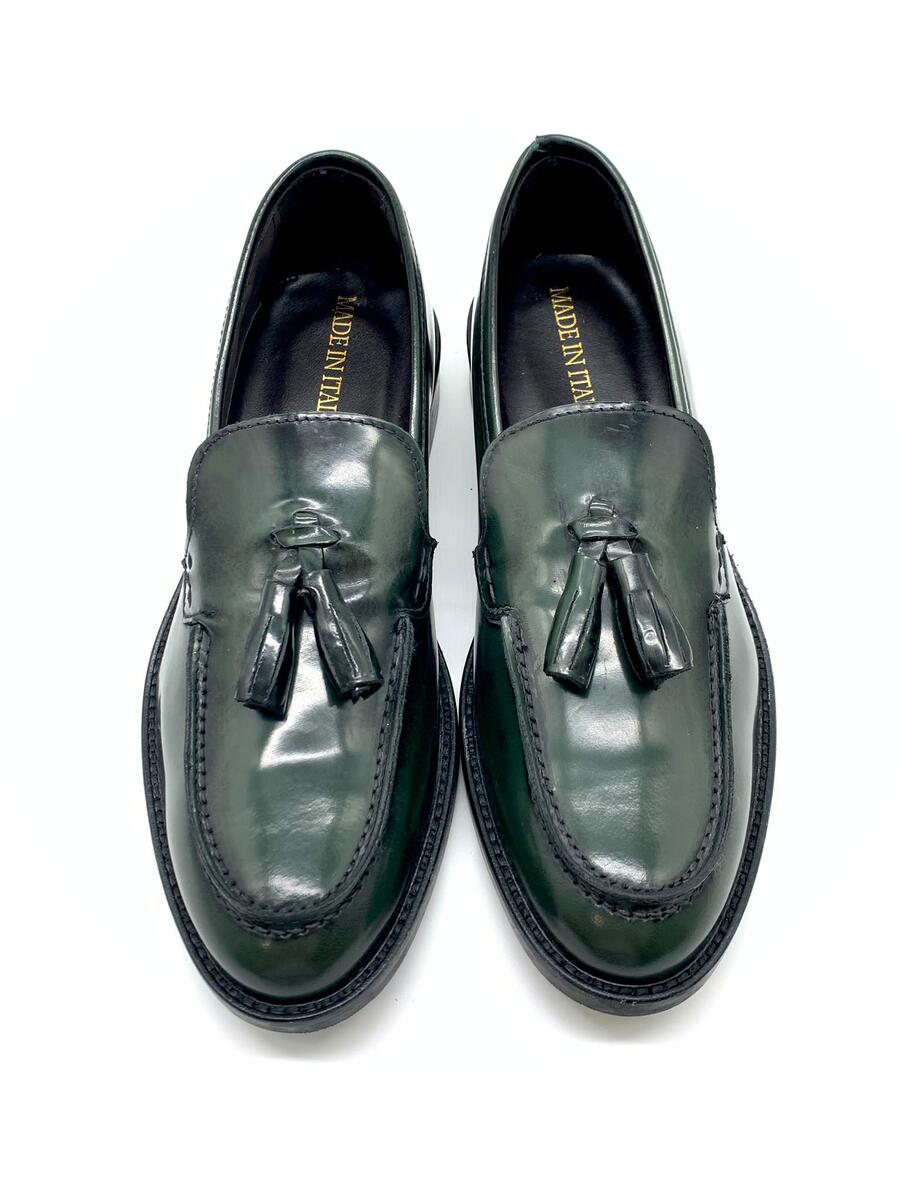 Wil Demulder London Mocassino Mangusta con nappine abrasivato verde