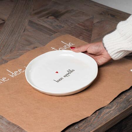 Simple Day – Set 2 Piatti Dessert in Gres Decoro "Buon Appetito" – Ø 21 cm