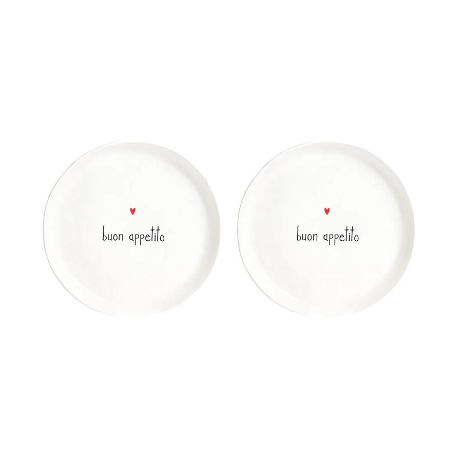 Simple Day – Set 2 Piatti Dessert in Gres Decoro "Buon Appetito" – Ø 21 cm