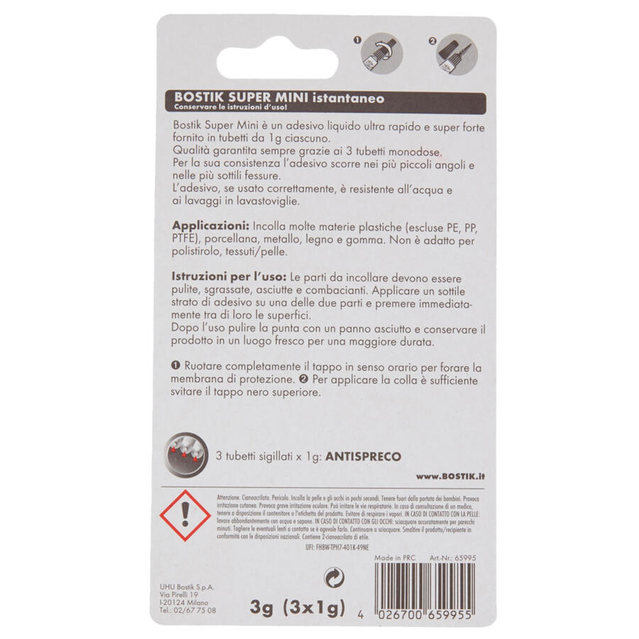 Colla Istantanea Universale Super Mini Blister 3x1 gr BOSTIK
