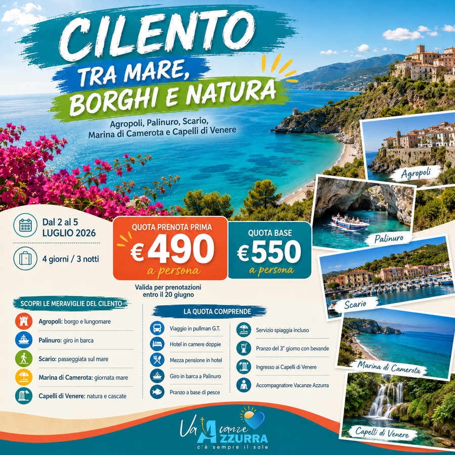 2 LUGLIO 2026 TOUR 4 GIORNI NEL CILENTO