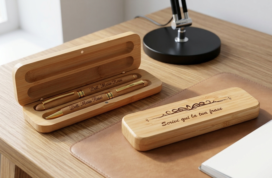 Set penna stilografica e penna a sfera con cofanetto in legno personalizzabile