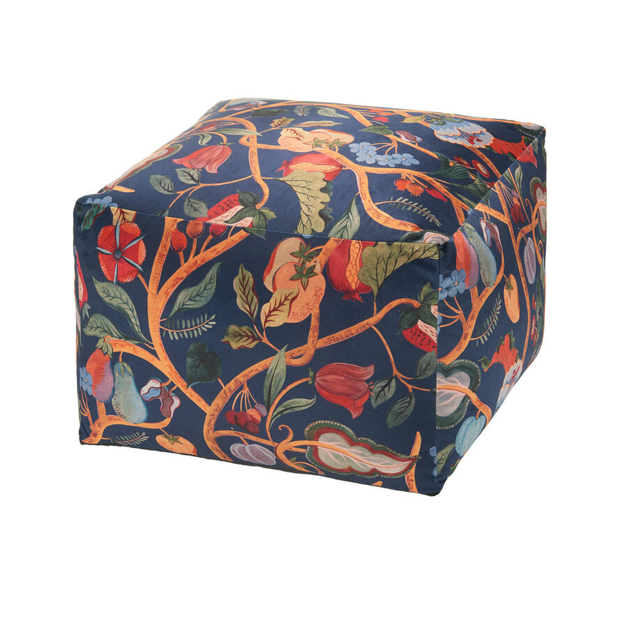 L'Oca Nera – Pouf Quadrato Lunaria – Velluto Stampato Blu Navy – 62×62×42h cm