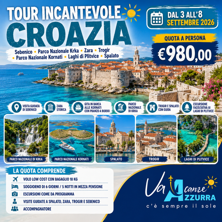 3 SETTEMBRE 2026 - TOUR 6 GIORNI - INCANTEVOLE CROAZIA