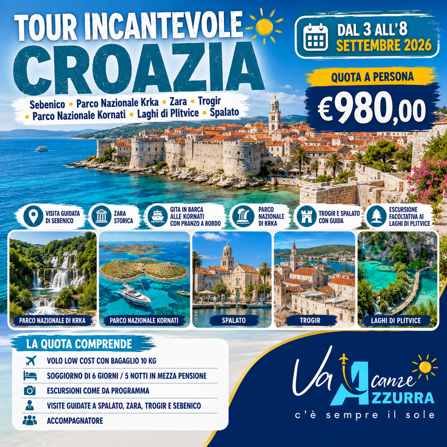 3 SETTEMBRE 2026 - TOUR 6 GIORNI - INCANTEVOLE CROAZIA