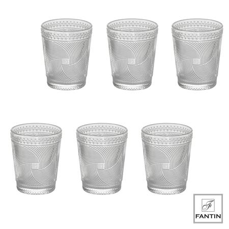 Fantin Argenti – Set 6 Bicchieri Acqua Trasparenti – Pasta di Vetro Decorata – 330 ml