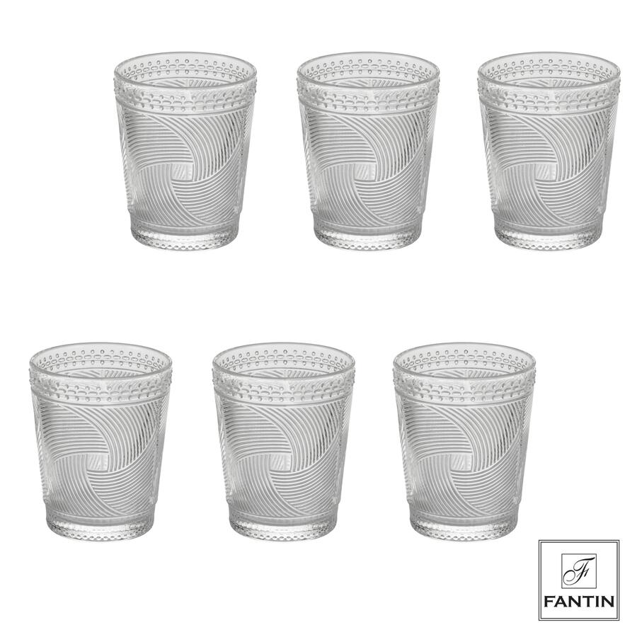 Fantin Argenti – Set 6 Bicchieri Acqua Trasparenti – Pasta di Vetro Decorata – 330 ml