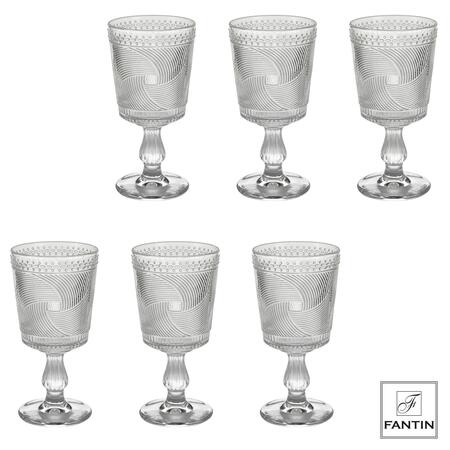 Fantin Argenti – Set 6 Calici Vino Trasparenti – Pasta di Vetro Decorata – 320 ml