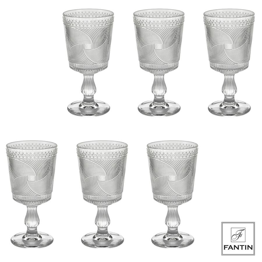 Fantin Argenti – Set 6 Calici Vino Trasparenti – Pasta di Vetro Decorata – 320 ml