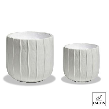 Fantin Argenti – Set 2 Vasi Flusso Bianco – Fibra e Argilla – Ø29×H27 / Ø37,3×H34