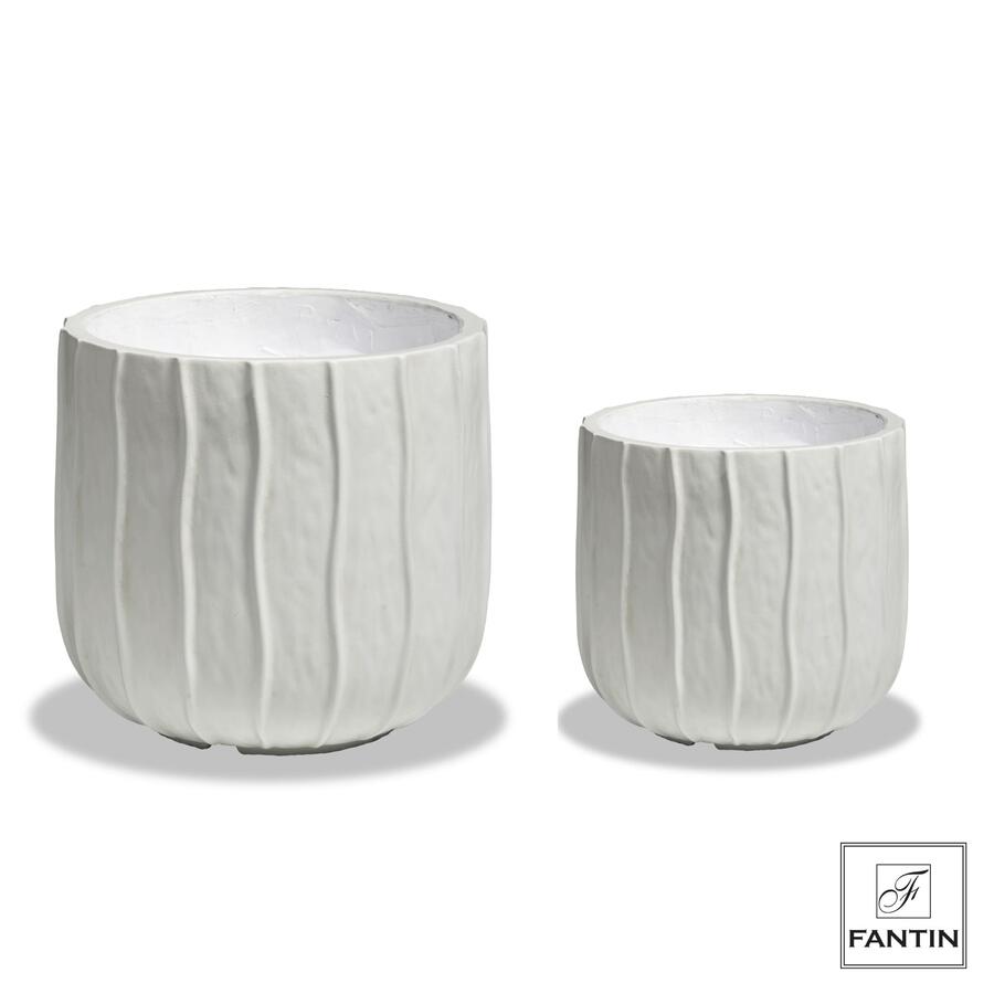 Fantin Argenti – Set 2 Vasi Flusso Bianco – Fibra e Argilla – Ø29×H27 / Ø37,3×H34