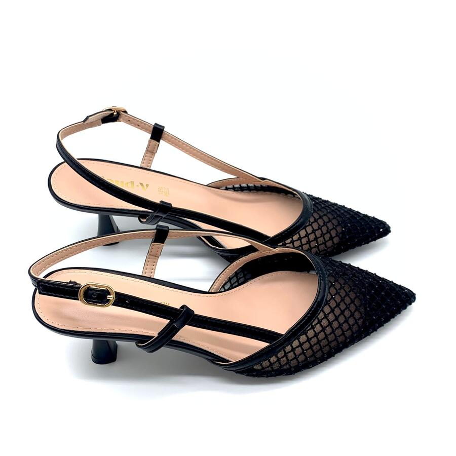 Claud.V Chanel nero a rete con strass
