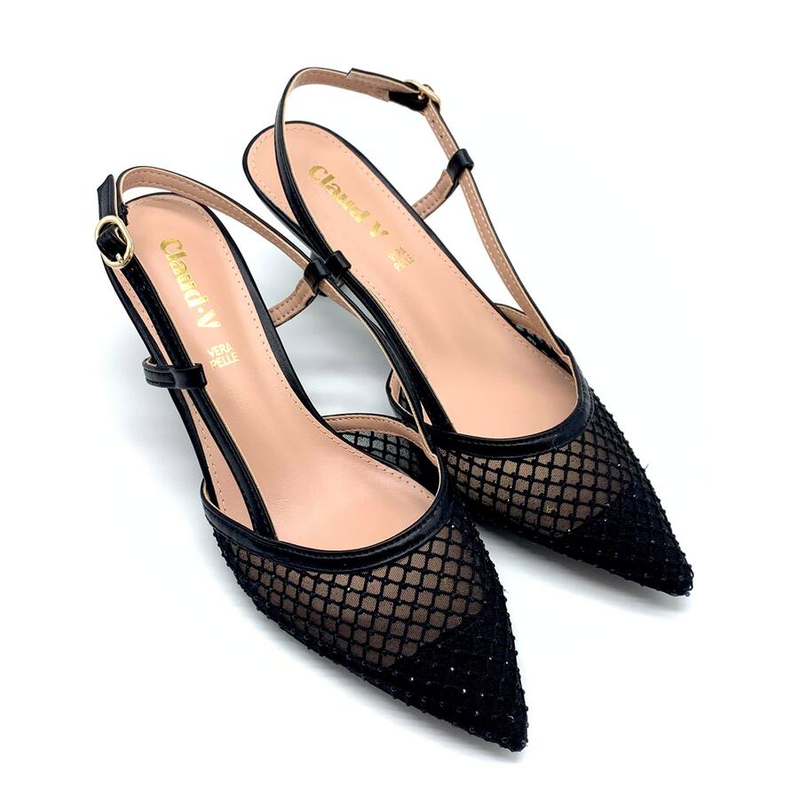 Claud.V Chanel nero a rete con strass