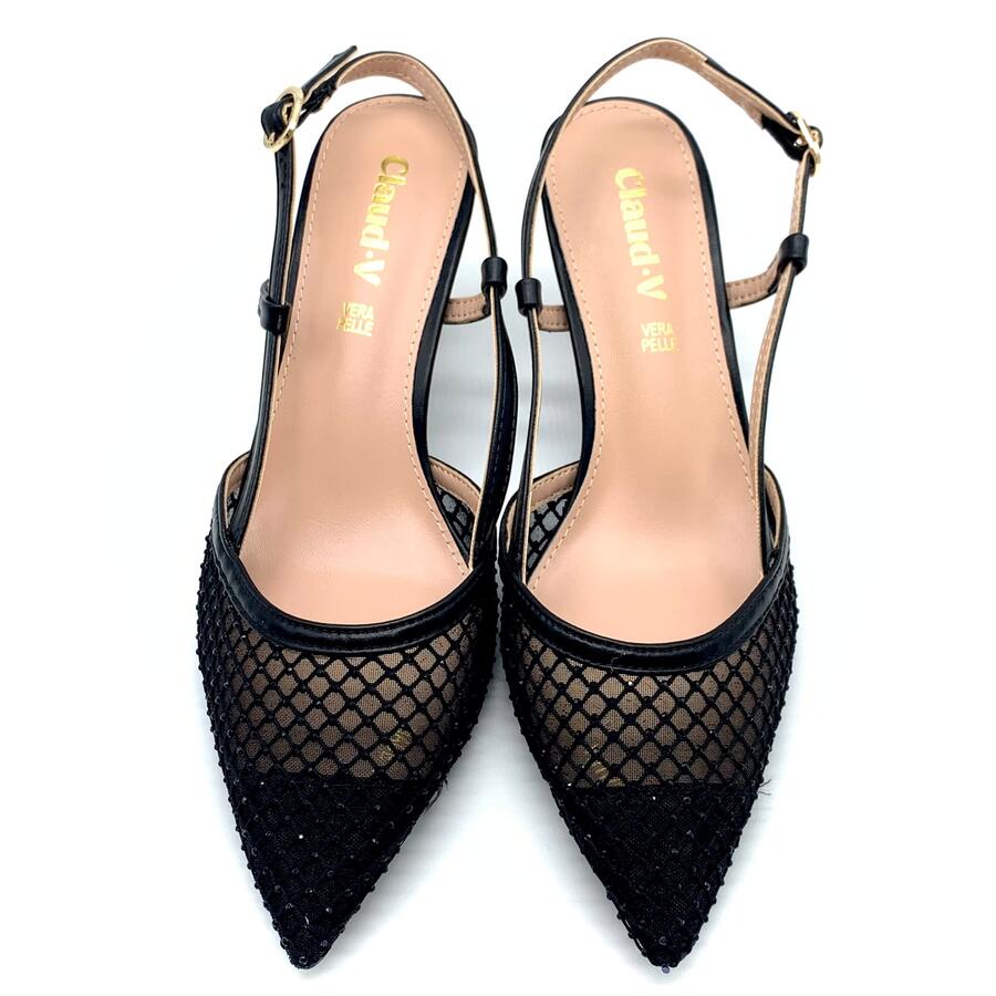 Claud.V Chanel nero a rete con strass