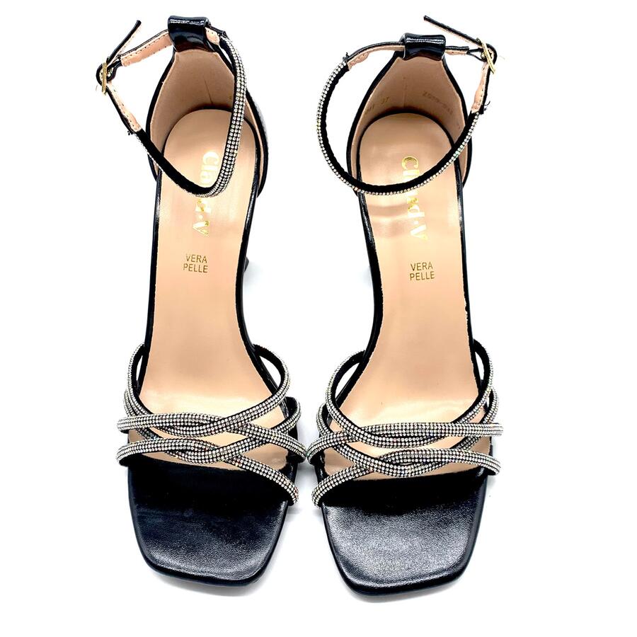 Claud.V sandalo con tacco nero con strass  