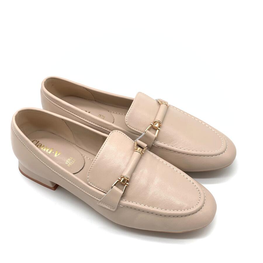 Claud.V mocassino beige con morsetto dorato/beige