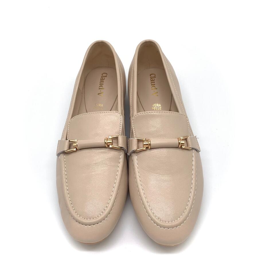 Claud.V mocassino beige con morsetto dorato/beige