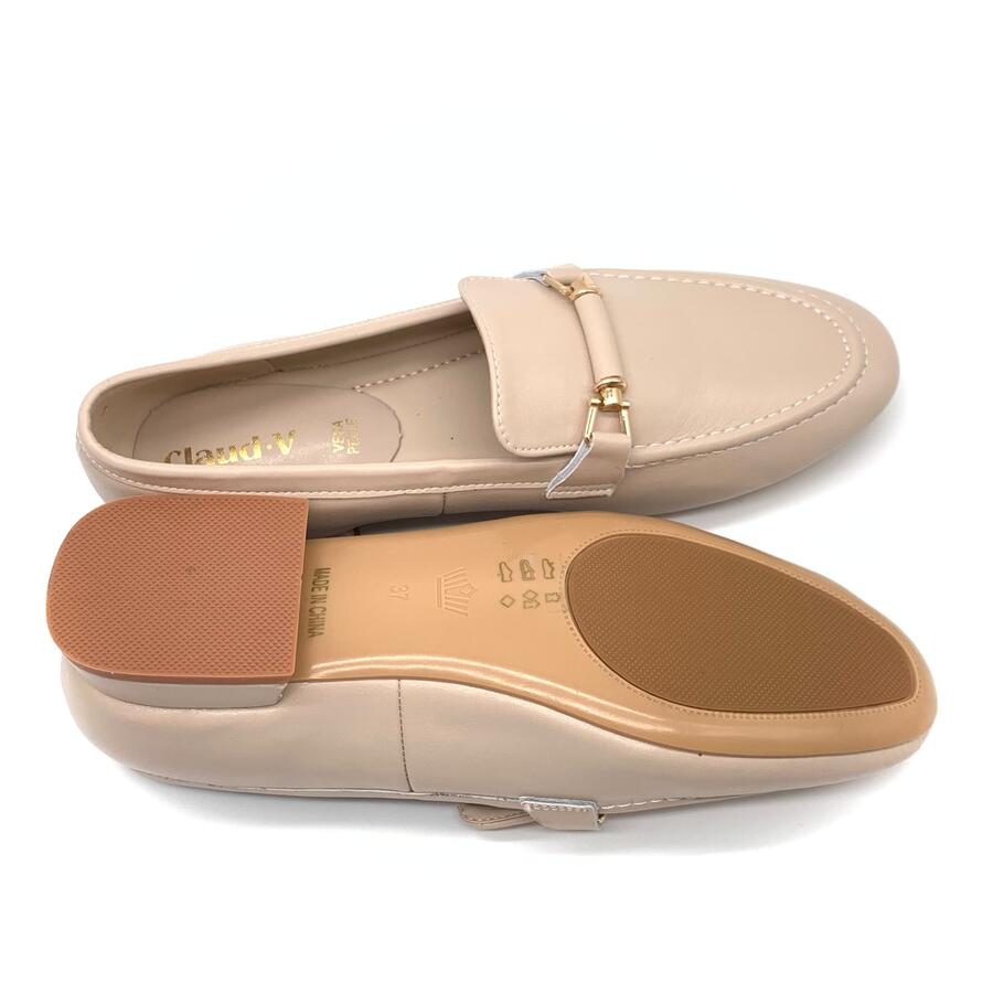 Claud.V mocassino beige con morsetto dorato/beige