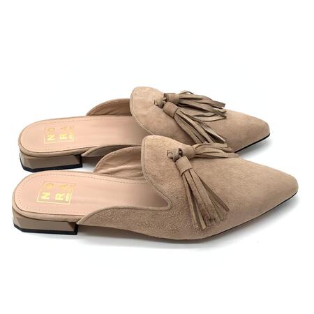 Nora ciabatta camoscio taupe e nappa taupe