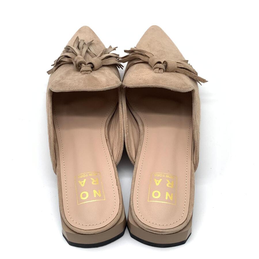 Nora ciabatta camoscio taupe e nappa taupe