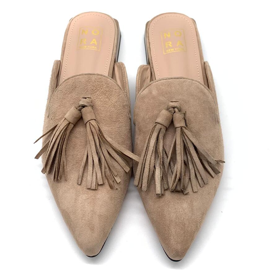 Nora ciabatta camoscio taupe e nappa taupe