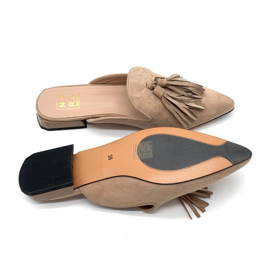 Nora ciabatta camoscio taupe e nappa taupe