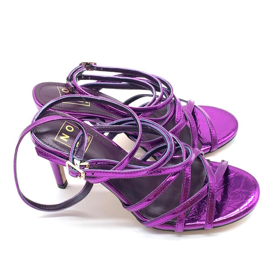 Nora sandalo intrecciato laminato viola
