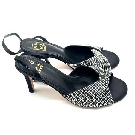 Nora sandalo con strass intrecciato raso ner