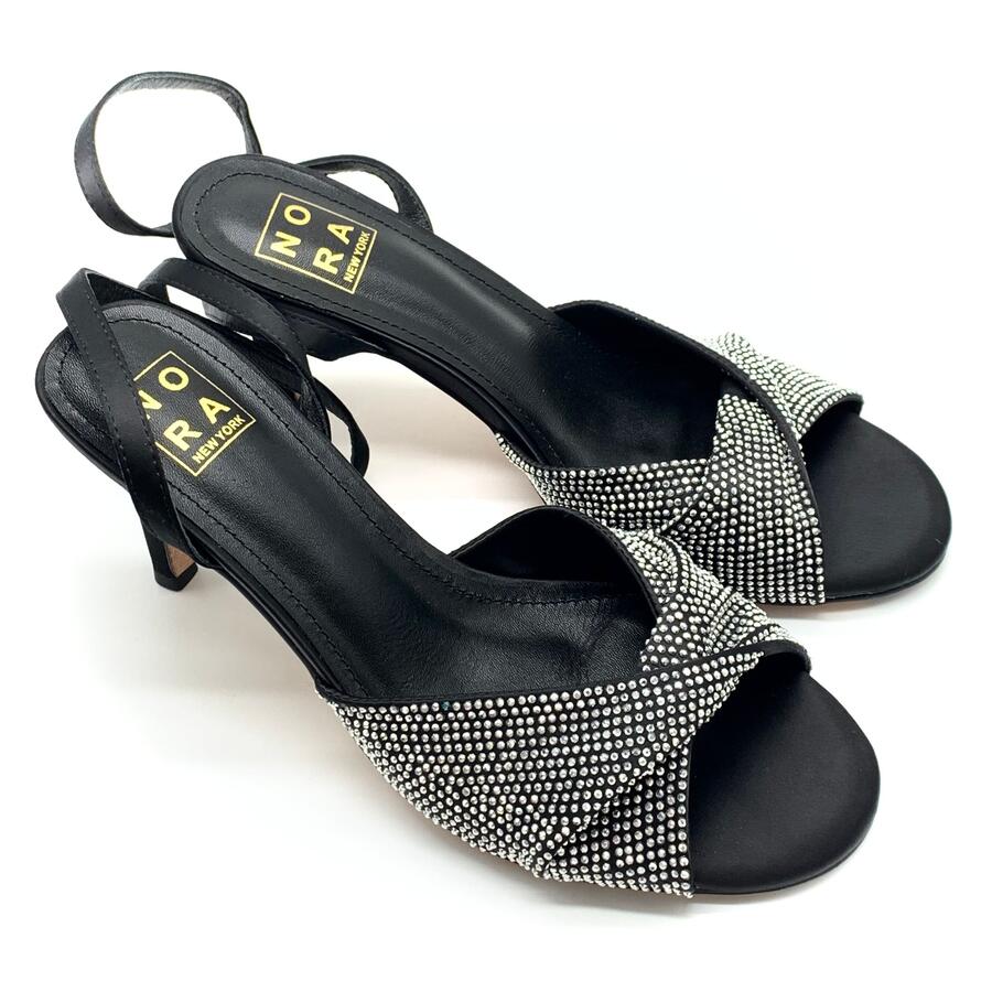 Nora sandalo con strass intrecciato raso ner
