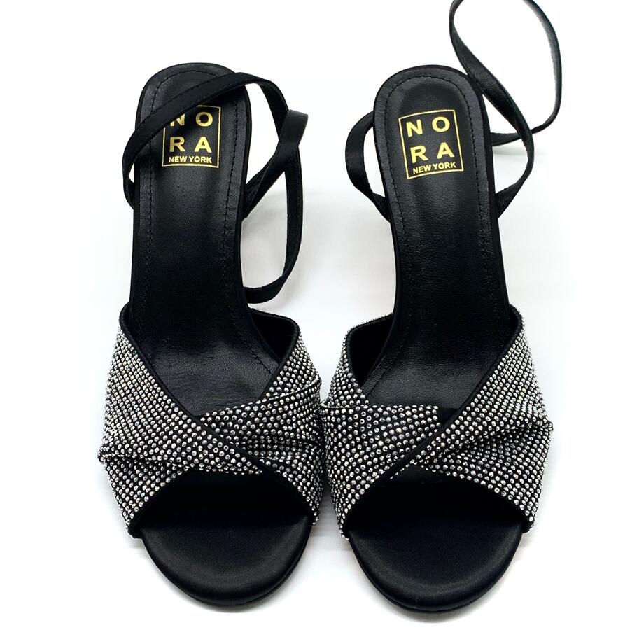 Nora sandalo con strass intrecciato raso ner