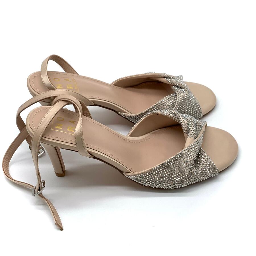 Nora sandalo con strass intrecciato raso champagne