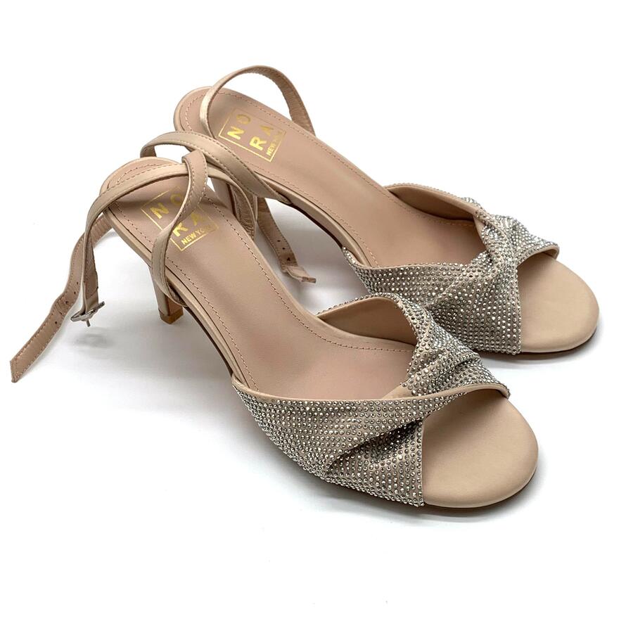 Nora sandalo con strass intrecciato raso champagne