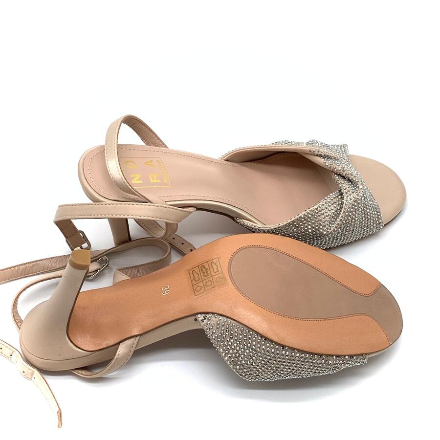 Nora sandalo con strass intrecciato raso champagne