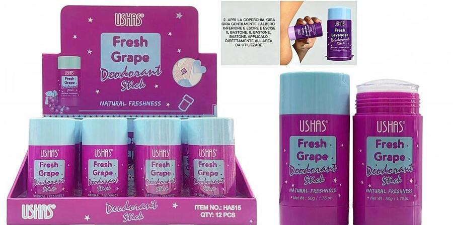 USHAS DEODORANTE STICK FRESH GRAPE DA 50 GR [Conf.da 12 pezzi]