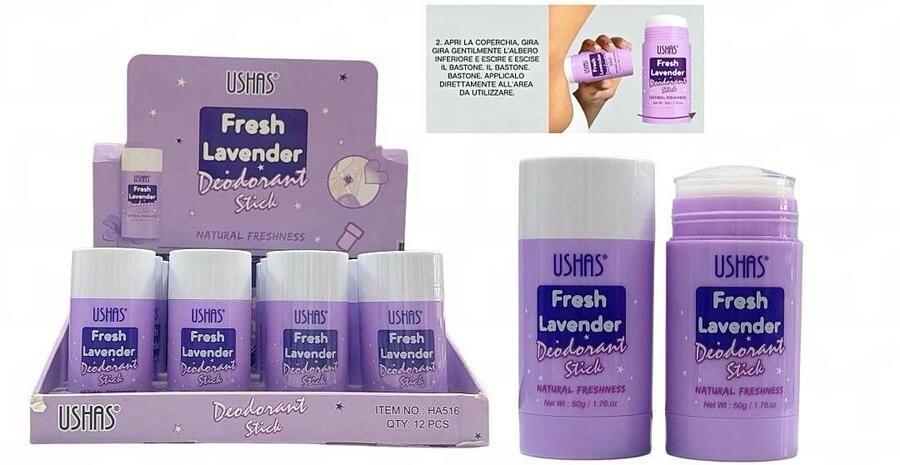 USHAS DEODORANTE STICK FRESH LAVENDER DA 50 GR [Conf.da 12 pezzi]