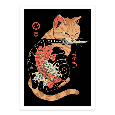 Wall Editions, Stampa Fine Art 30x40 cm: Carp Tattooed cat - Vincent Trinidad