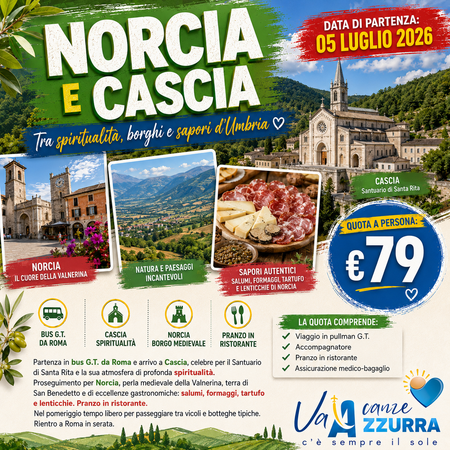 5 LUGLIO 2026 NORCIA E CASCIA