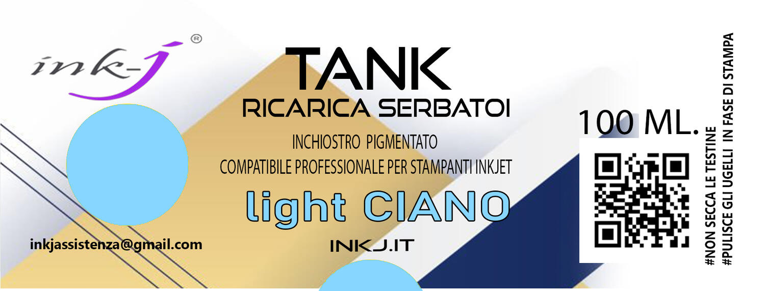 inchiostro light ciano pigmentato TANK  compatibile per epson ecotank tutti i modelli 100 ml.