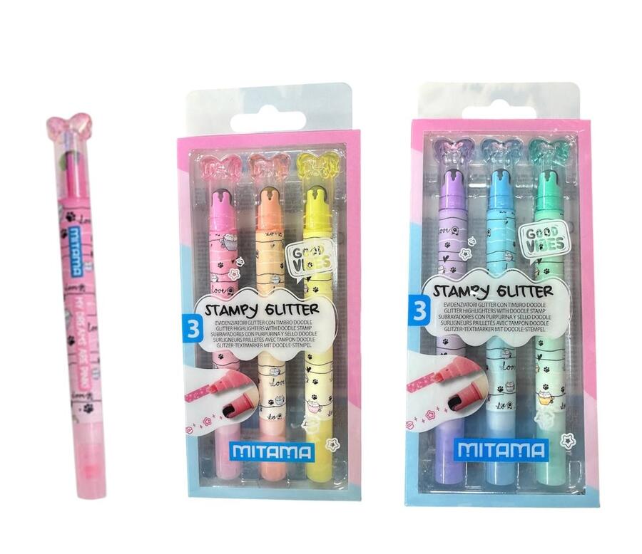 MITAMA STAMPY GLITTER EVIDENZIATORE 
 [Conf.da 3 Set da 3 pezzi]