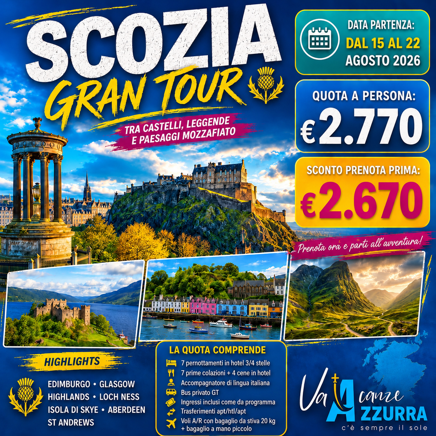 15 AGOSTO 2026 TOUR 8 GIORNI SCOZIA GRAN TOUR