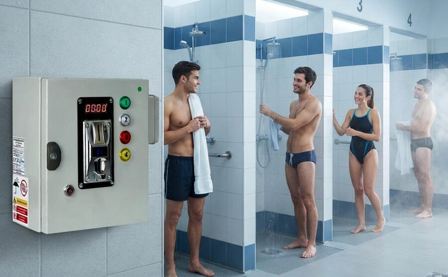 4 DUCHAS – Monedero multimoneda con electroválvulas 12 Vcc
