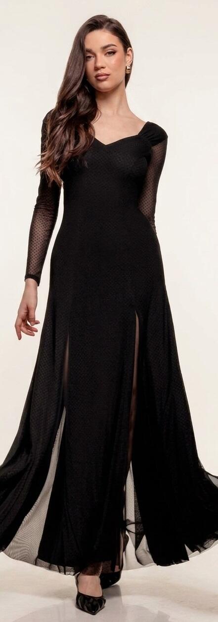 Abito lungo con spicchi in tulle con maniche 4-0166