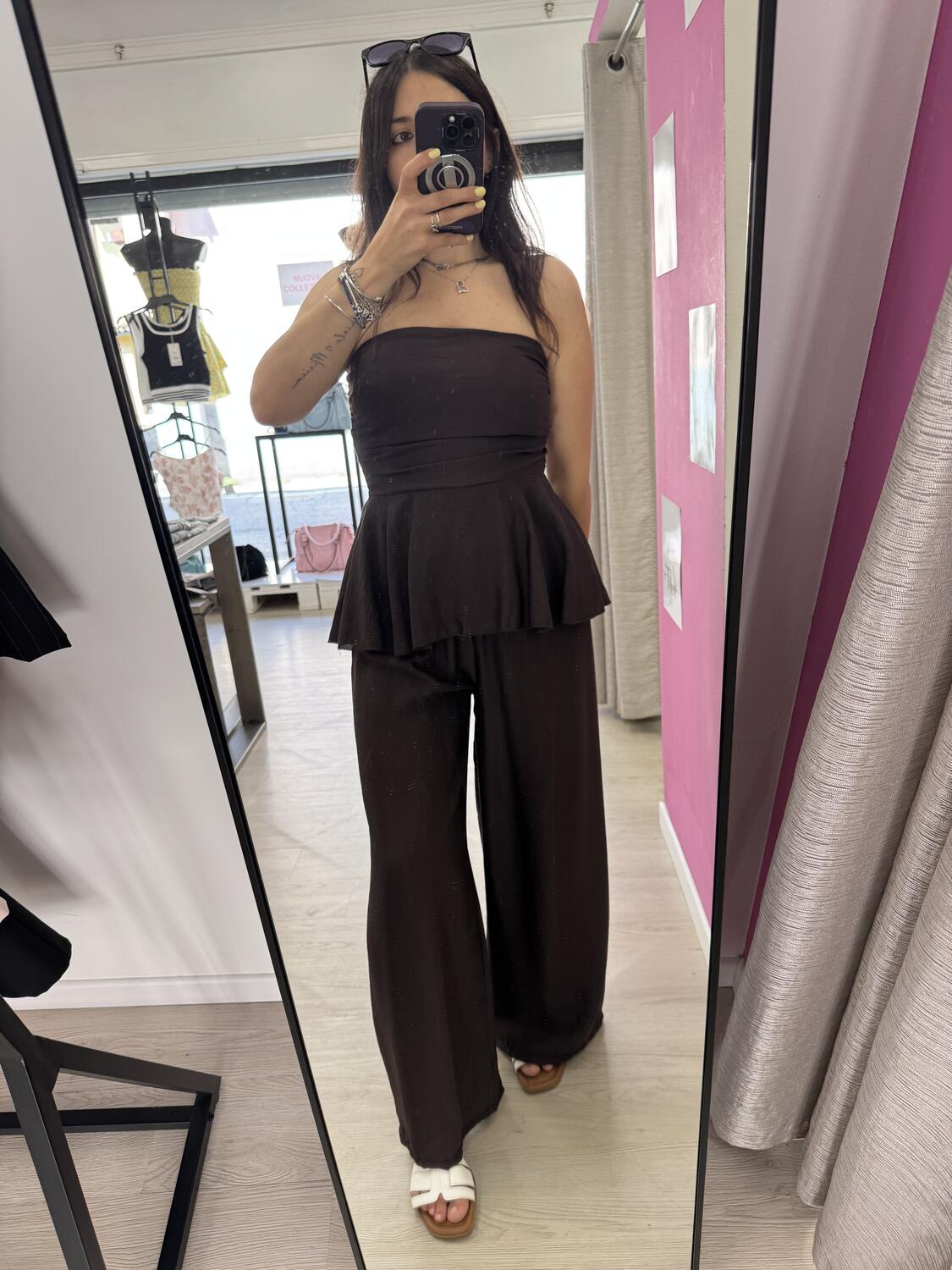 NOVITÀ Completo effetto lino top & pantalone