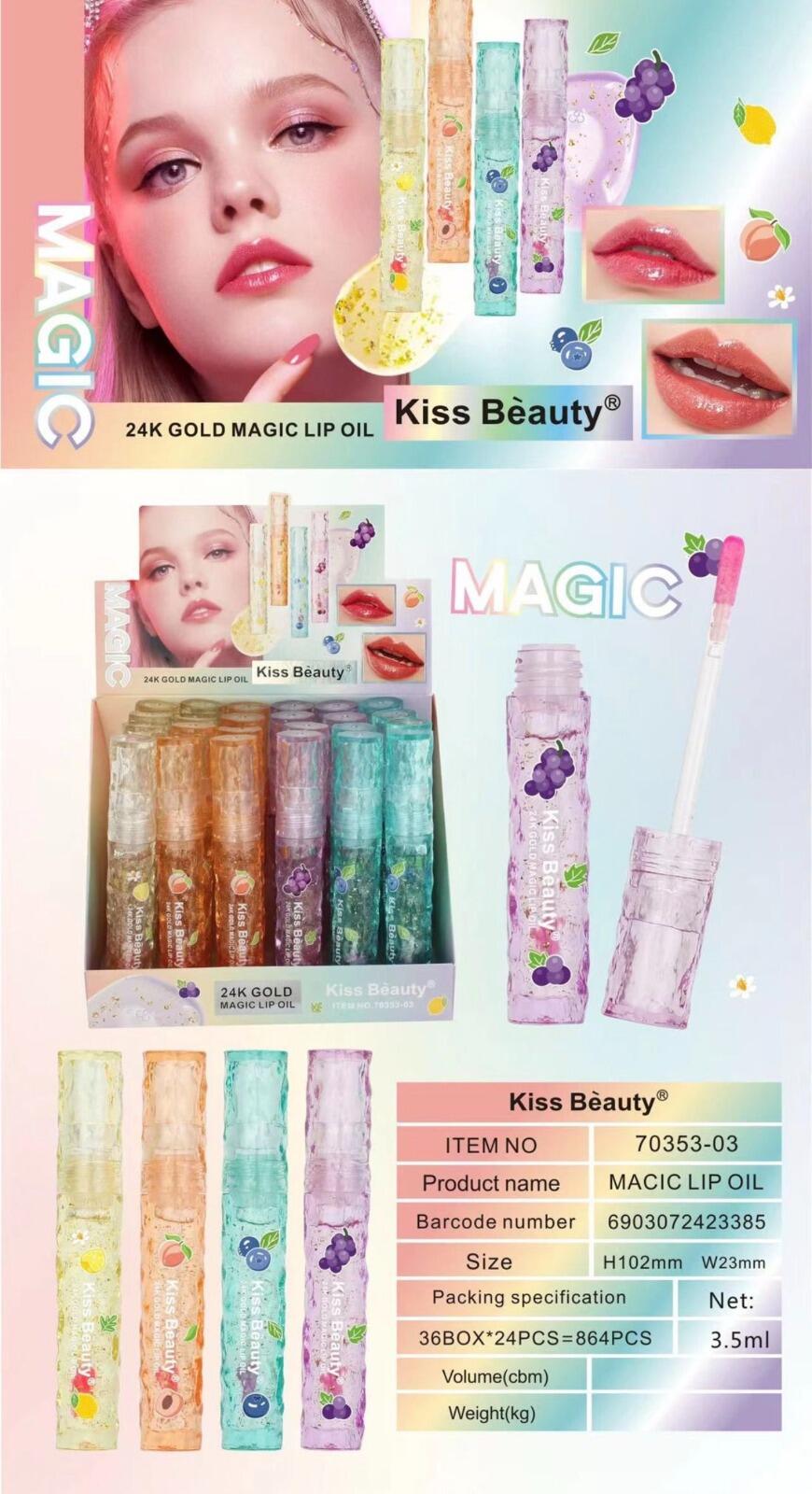 KISS BEAUTY 24K GOLD MAGIC LIP OIL [Conf. da 24 pezzi]