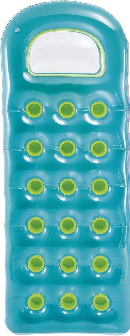 Intex 59895 - Materassino 18 Buchi con Oblò, VERDE ACQUA E ARANCIONE, 188 x 71 cm